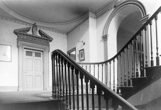 Old House interior: doorways, stairs from Ness Hall c 1820